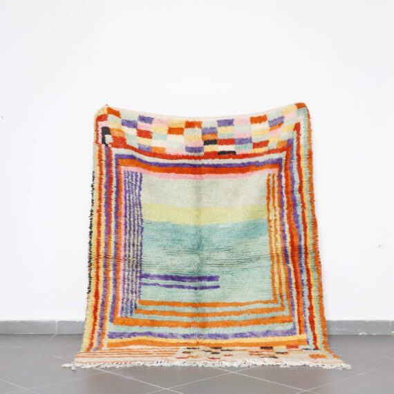 Colorful Boujaad Rug 6.6x5.1 Ft handmade in Morocco with tribal Amazigh motifs