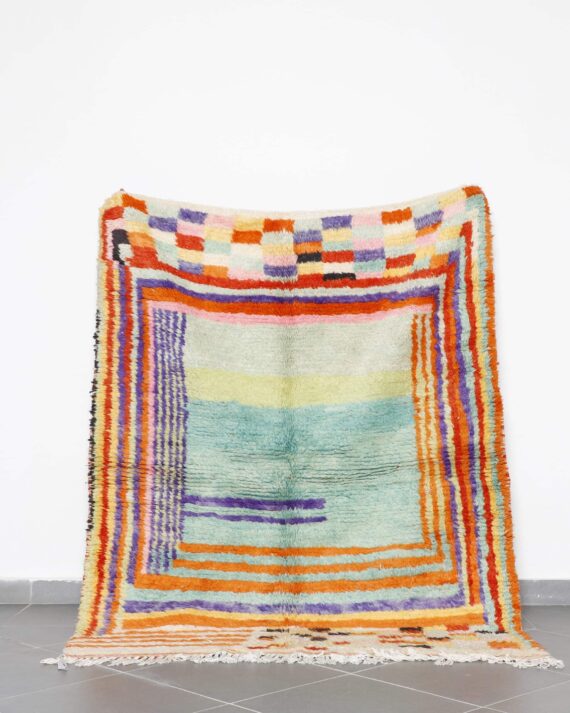 Colorful Boujaad Rug 6.6x5.1 Ft handmade in Morocco with tribal Amazigh motifs
