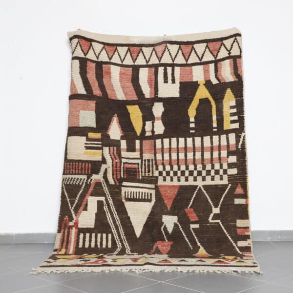 Vintage Boujaad Rug 8.4x5.6 Ft handmade in Morocco with tribal Amazigh motifs