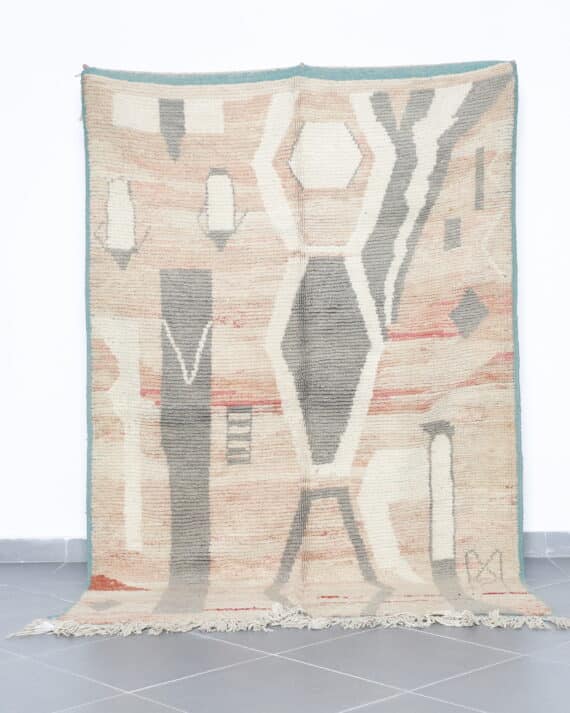 Vintage Boujaad Rug 8.3x5.4 Ft handmade in Morocco with tribal Amazigh motifs