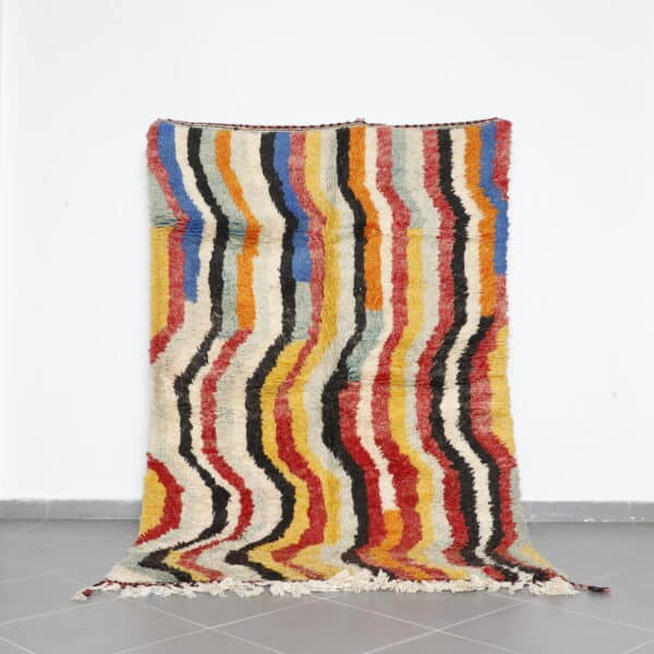 Boujaad Multicolored Rug 8.4x5.6 Ft handknotted in Morocco with tribal Amazigh motifs