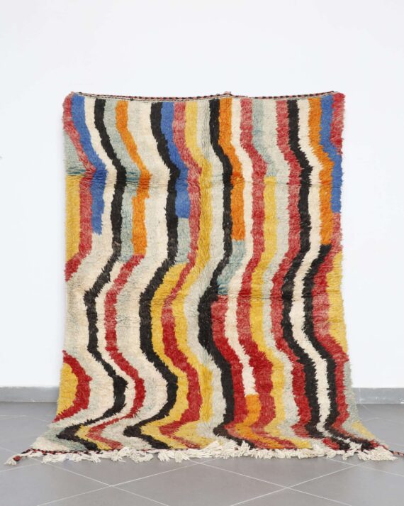 Boujaad Multicolored Rug 8.4x5.6 Ft handknotted in Morocco with tribal Amazigh motifs