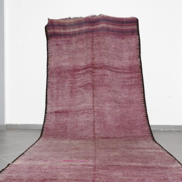 Long Vintage Oulmes Rug 15.4x6.0 Ft handknotted in Morocco with Amazigh motifs