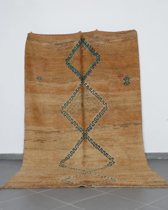 Vintage Oulmes Rug 10.5x6.0 Ft handknotted in Morocco with Amazigh tribal motifs