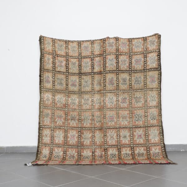Vintage Beni Mguild 6.8x5.8 Ft handknotted in Morocco with tribal Amazigh motifs
