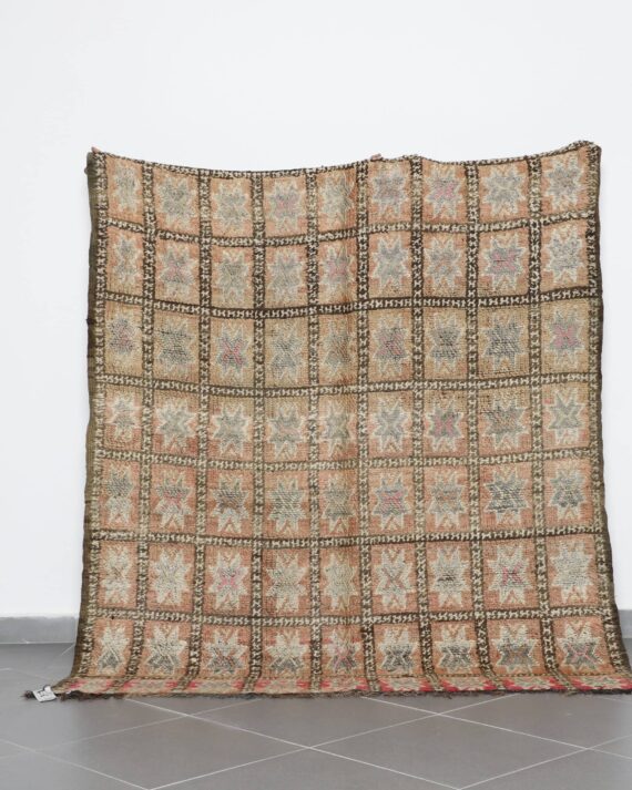 Vintage Beni Mguild 6.8x5.8 Ft handknotted in Morocco with tribal Amazigh motifs