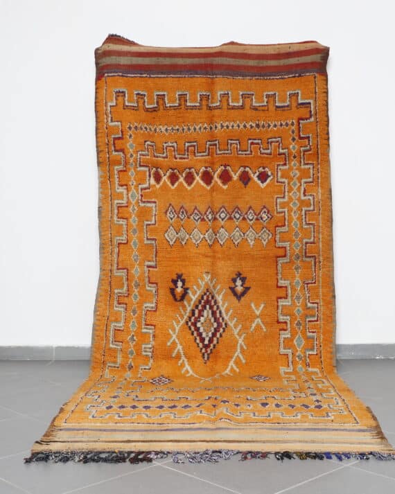 Vintage Rhamna Rug 12.5x5.1 Ft handknotted in Morocco with Amazigh motifs