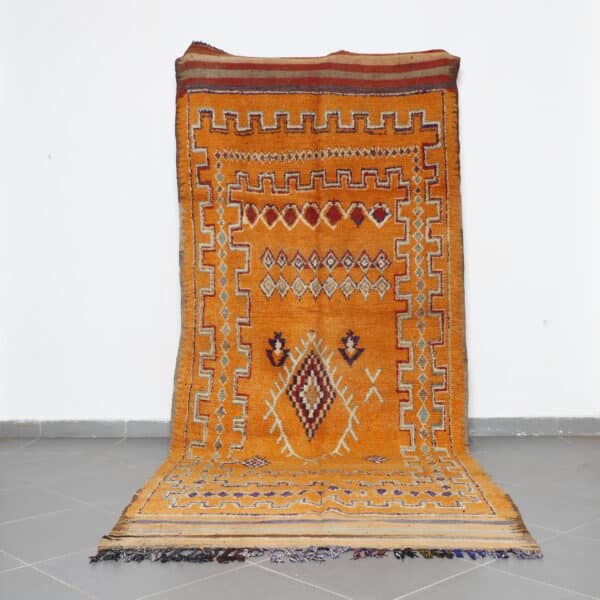 Vintage Rhamna Rug 12.5x5.1 Ft handknotted in Morocco with Amazigh motifs