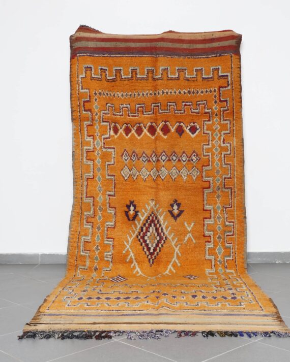 Vintage Rhamna Rug 12.5x5.1 Ft handknotted in Morocco with Amazigh motifs