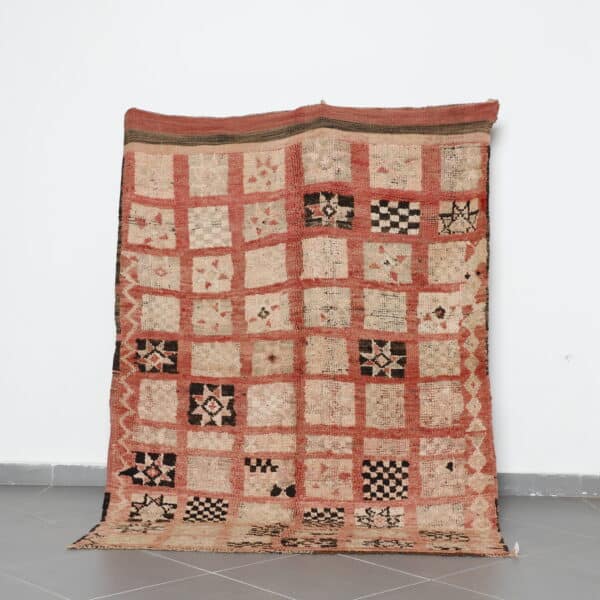 Vintage Boujaad Square Design 7.2x5.4 Ft handknotted in Morocco with tribal motifs