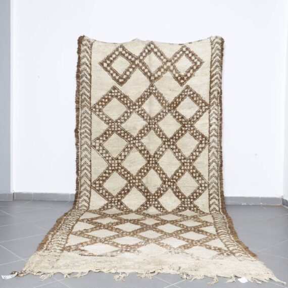Long Unique Beni Ourain Carpet 13.0x5.6 Ft handknotted in Morocco with Amazigh motifs