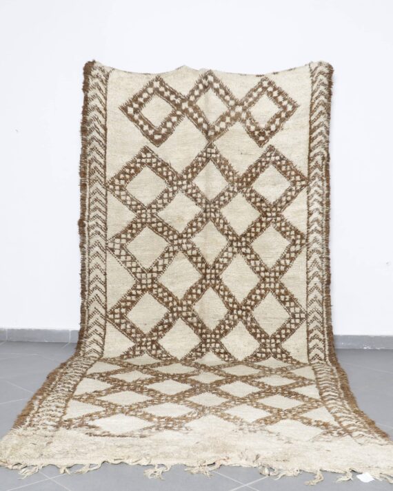 Long Unique Beni Ourain Carpet 13.0x5.6 Ft handknotted in Morocco with Amazigh motifs