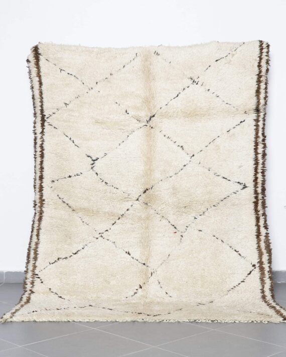 Vintage Beni Ourain Rug 8.2x6.1 Ft handknotted in Morocco with beige and brown Amazigh motifs