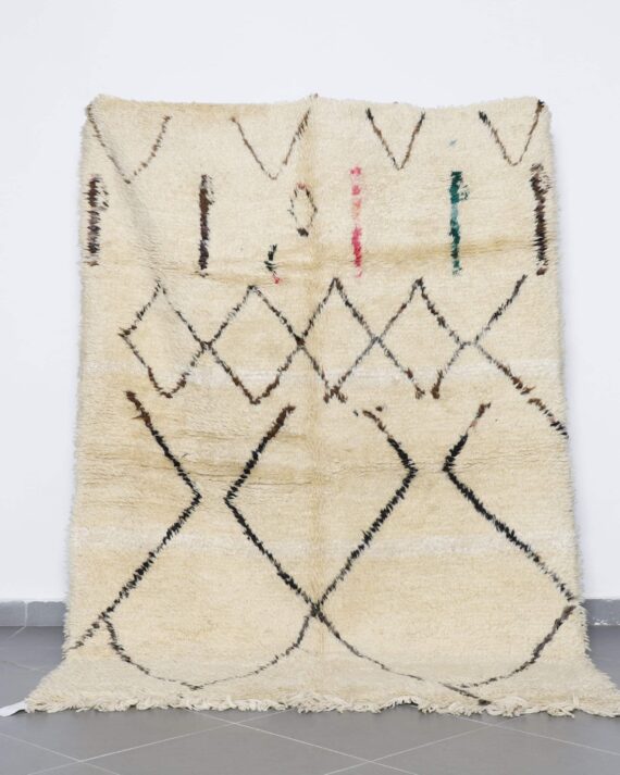 Old Beni Ourain Rug 8.4x5.7 Ft handknotted in Morocco with traditional motifs