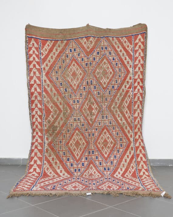 Vintage Zayan Rug 9.3x5.4 Ft handknotted in Morocco with Berber symbols