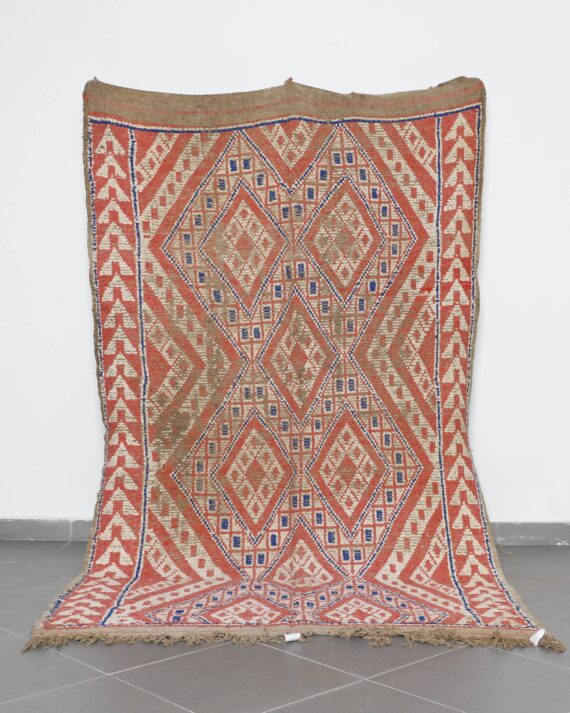 Vintage Zayan Rug 9.3x5.4 Ft handknotted in Morocco with Berber symbols