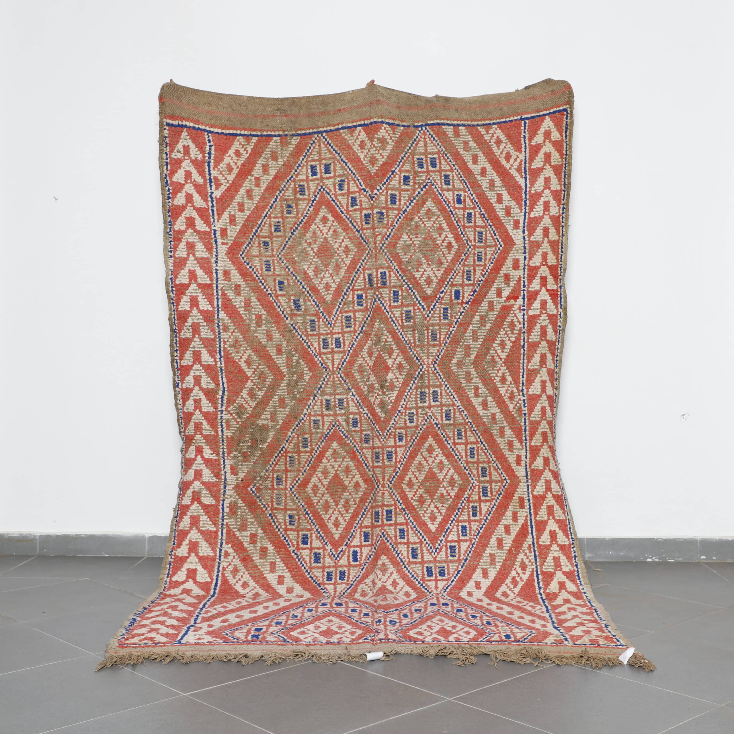 Vintage Zayan Rug 9.3x5.4 Ft handknotted in Morocco with Berber symbols