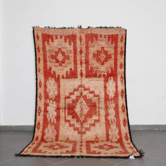 Vintage Faded Red Boujaad Rug 9.1x5.2 Ft handknotted in Morocco