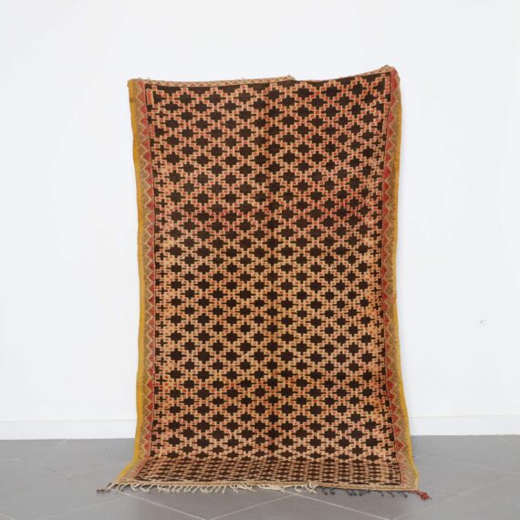 Vintage Checkered Taznakht Rug 8.3x4.9 Ft