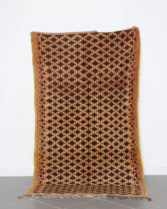 Vintage Checkered Taznakht Rug 8.3x4.9 Ft