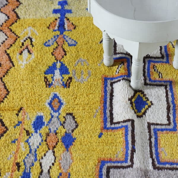 Vintage Azilal Yellow Rug 8.0x3.7 Ft – Handcrafted Wool - Image 5