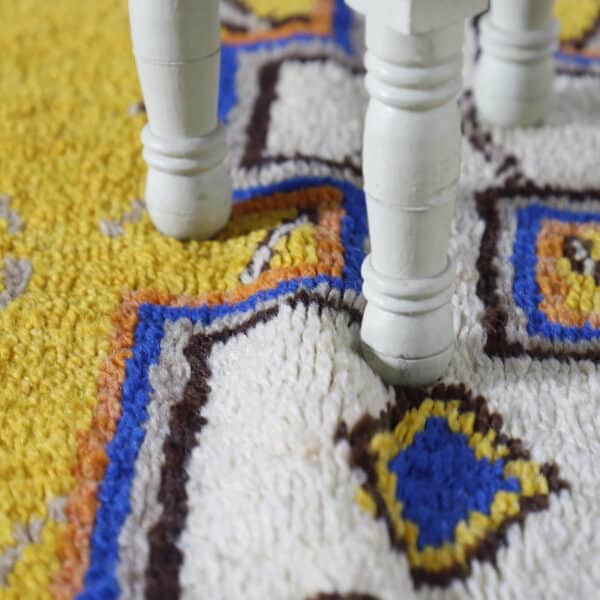 Vintage Azilal Yellow Rug 8.0x3.7 Ft – Handcrafted Wool - Image 3