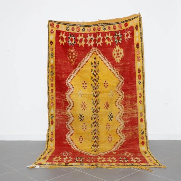 Vintage Taznakht Rug 9.2x5.2 Ft Moroccan wool in red and yellow