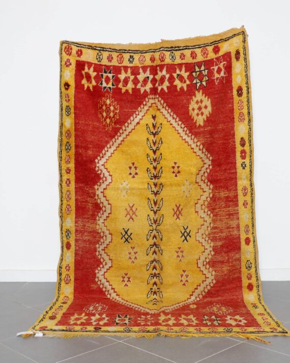 Vintage Taznakht Rug 9.2x5.2 Ft Moroccan wool in red and yellow