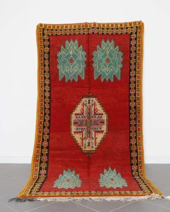 Taznakht Rug 9.3x4.8 Ft red wool handmade Moroccan rug