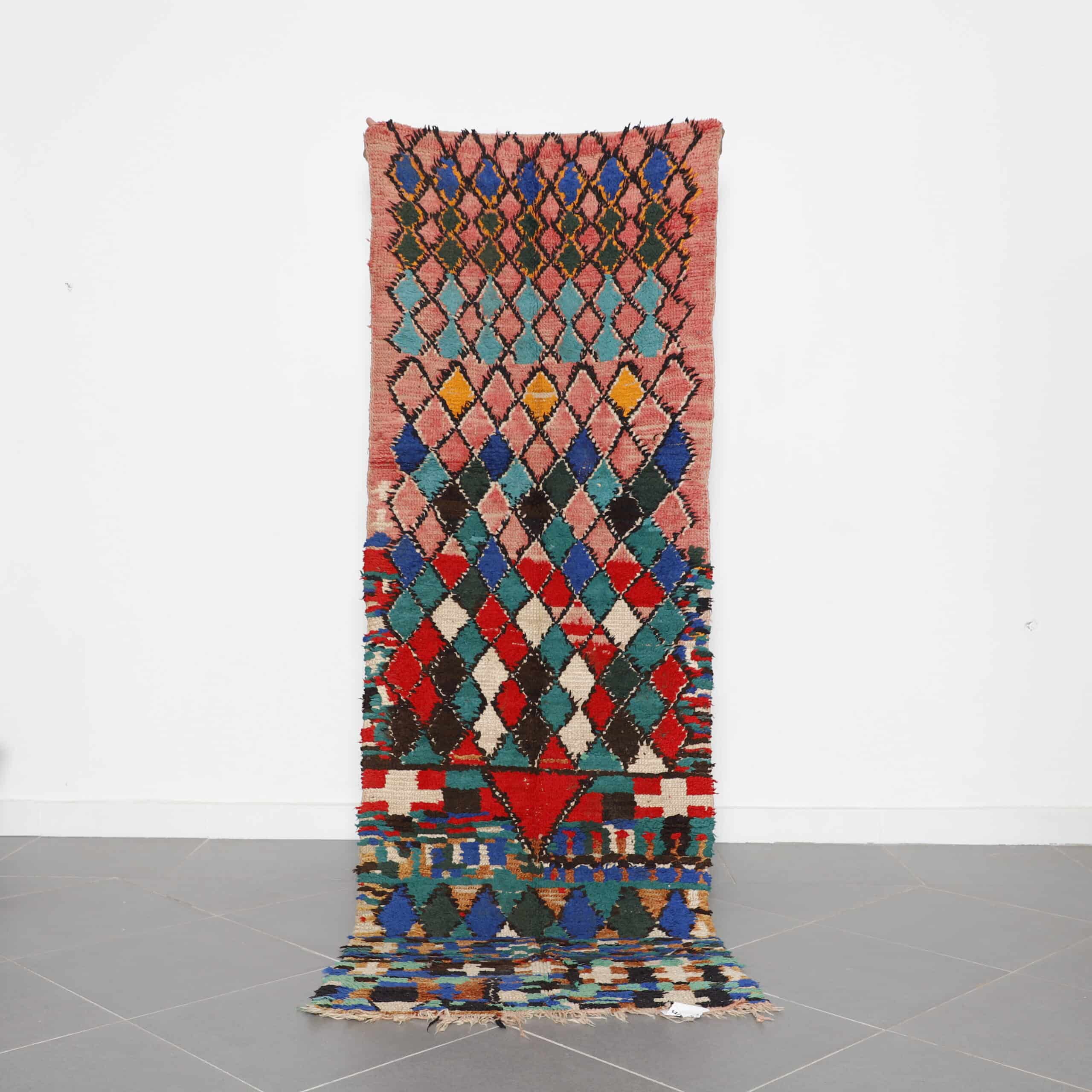 Colorful Vintage Hallway Rug 8.2x2.8 Ft handmade in Morocco