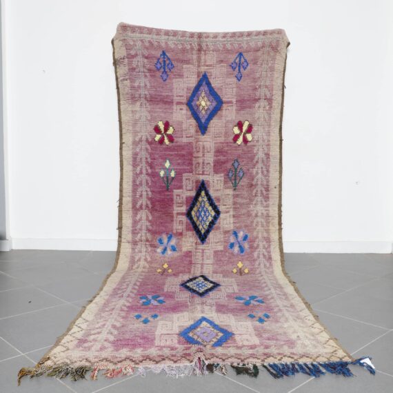 Long Vintage Boujaad Rug 12.1x4.4 Ft handcrafted in Morocco