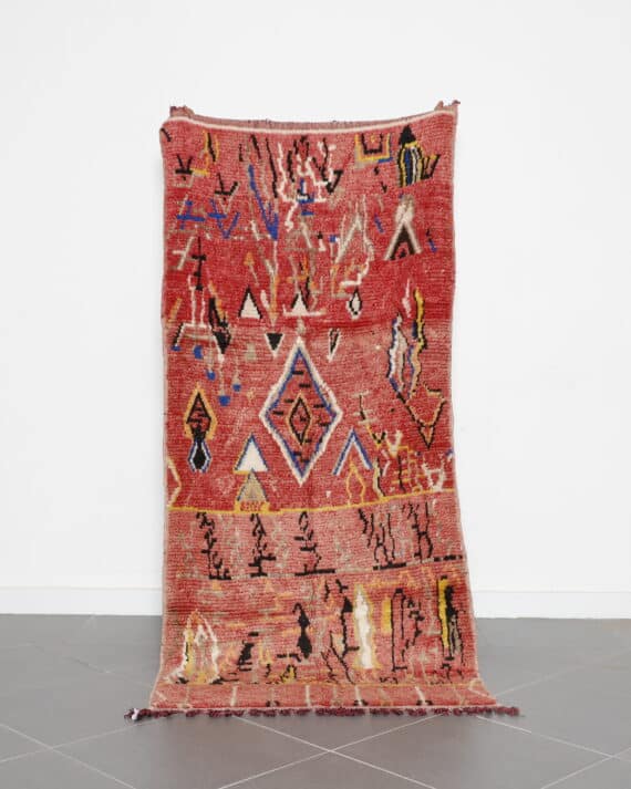Red Azilal Rug 7.4x3.3 Ft handmade in Morocco