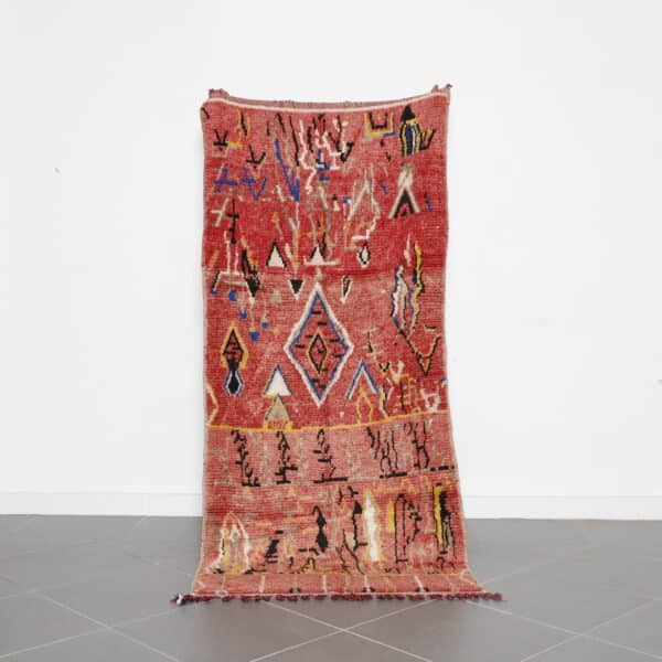 Red Azilal Rug 7.4x3.3 Ft handmade in Morocco