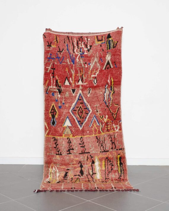 Red Azilal Rug 7.4x3.3 Ft handmade in Morocco
