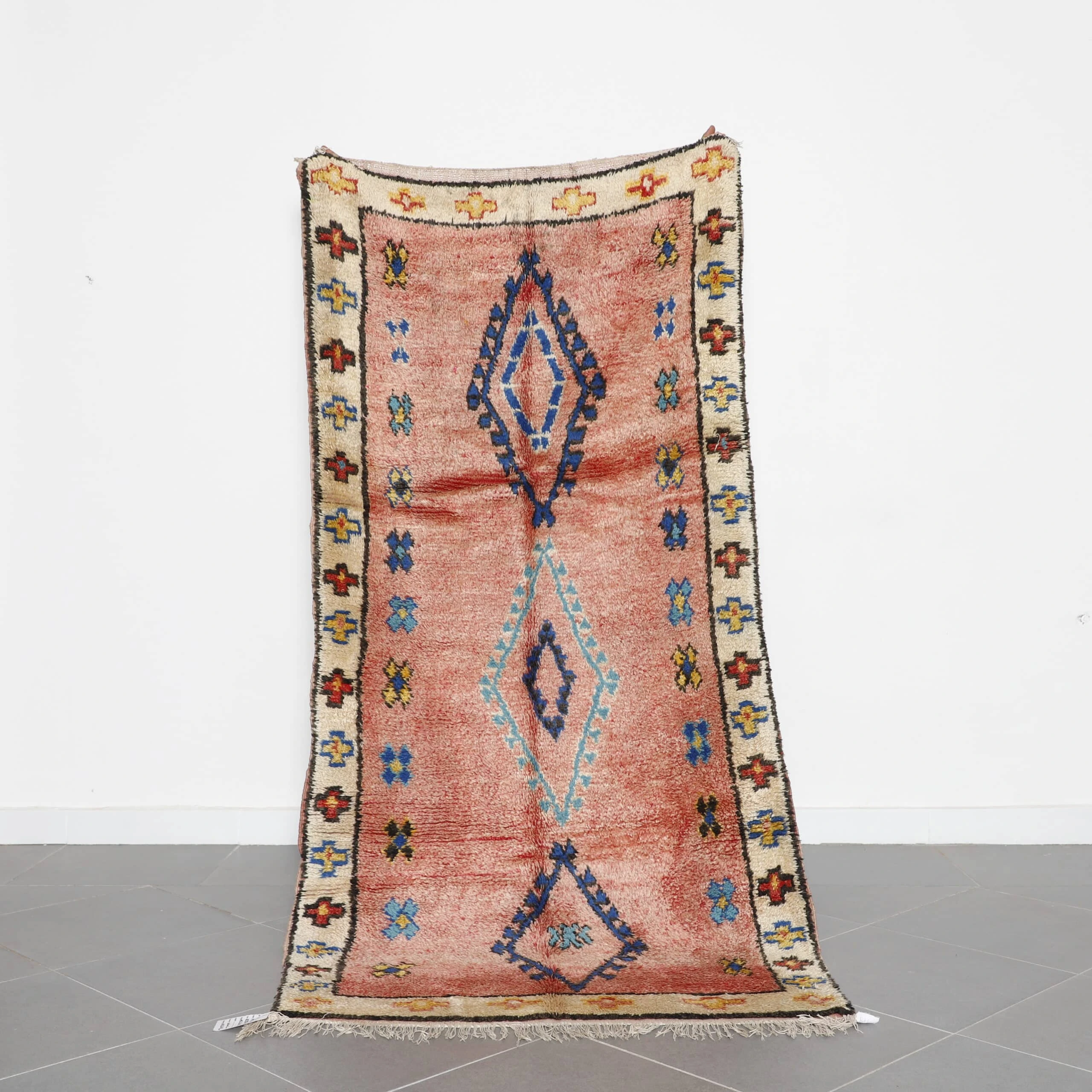 Faded Red Azilal Rug 7.7x3.5 Ft – Handcrafted Vintage Wool