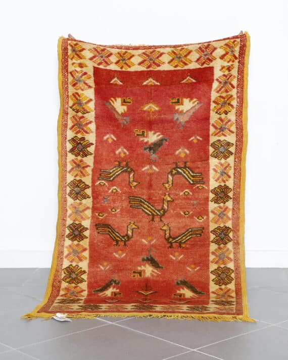 Vintage Taznakht Rug 5.7x3.4 Ft handcrafted in Morocco with bird design