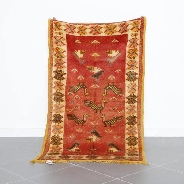 Vintage Taznakht Rug 5.7x3.4 Ft handcrafted in Morocco with bird design