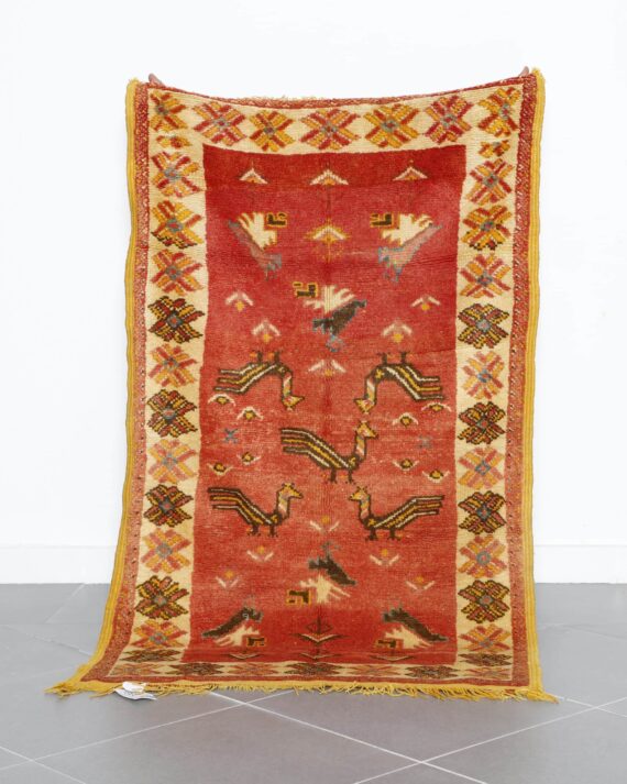 Vintage Taznakht Rug 5.7x3.4 Ft handcrafted in Morocco with bird design