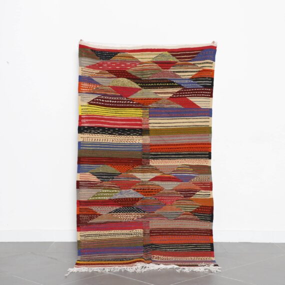 Kilim Rug Picasso 6.7x3.6 Ft handmade in Morocco with abstract Amazigh patterns