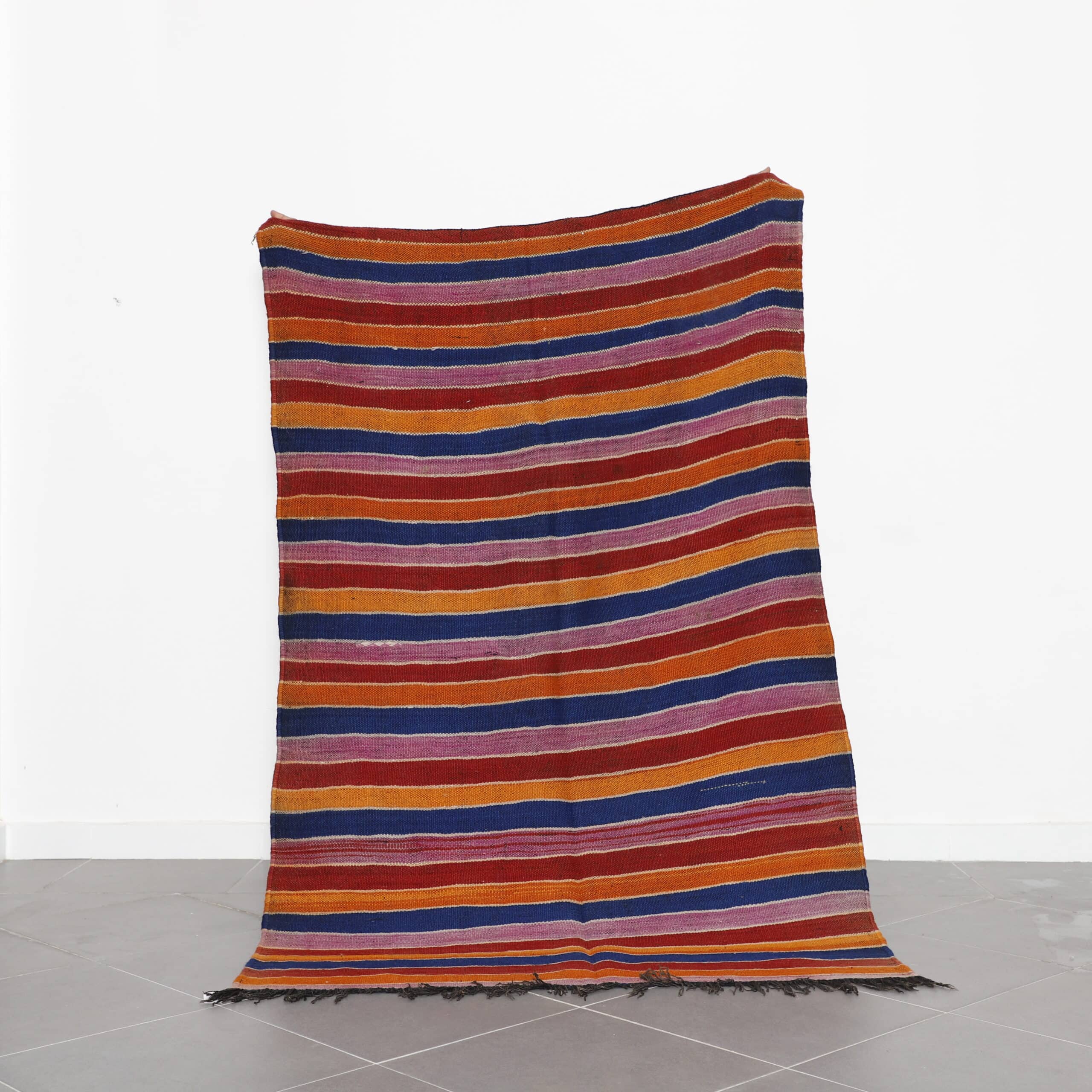 Vintage Blanket 7.4x4.6 Ft handmade in Morocco with traditional weaving