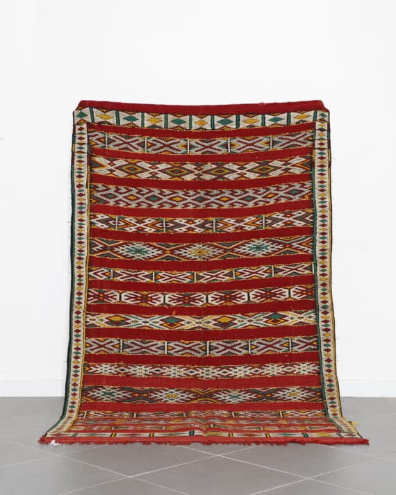 Vintage Kilim Rug 8.4x5.1 Ft handmade in Morocco with tribal patterns