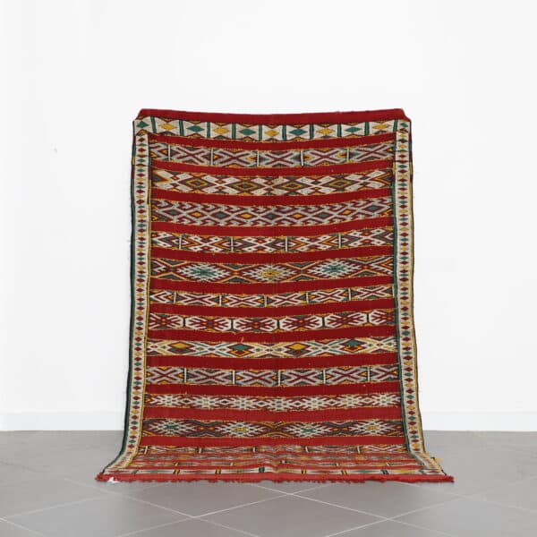 Vintage Kilim Rug 8.4x5.1 Ft handmade in Morocco with tribal patterns