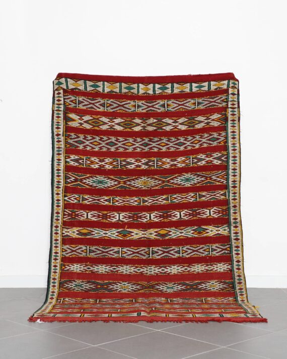 Vintage Kilim Rug 8.4x5.1 Ft handmade in Morocco with tribal patterns