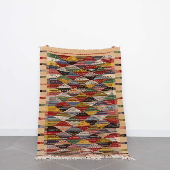 Kilim Rug Pecasso 4.9x3.3 Ft handmade in Morocco with abstract Amazigh motifs