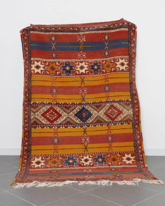 Glaoui Rug 7.9x4.9 Ft handmade in Morocco with flatweave, pile, and embroidery