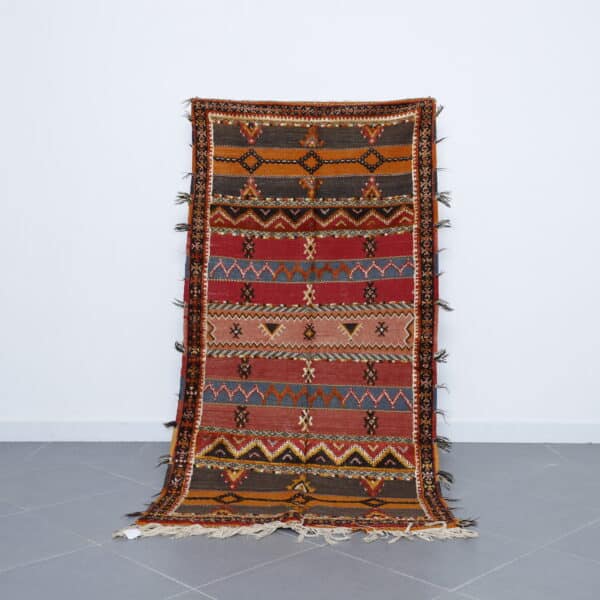 Glaoui Carpet 6.9x3.4 Ft handmade in Morocco with flatweave, pile, and embroidery