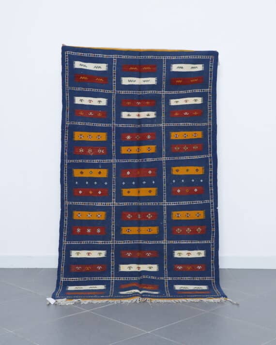 Akhnif Kilim 6.7x3.8 Ft handmade in Morocco with Amazigh tribal motifs