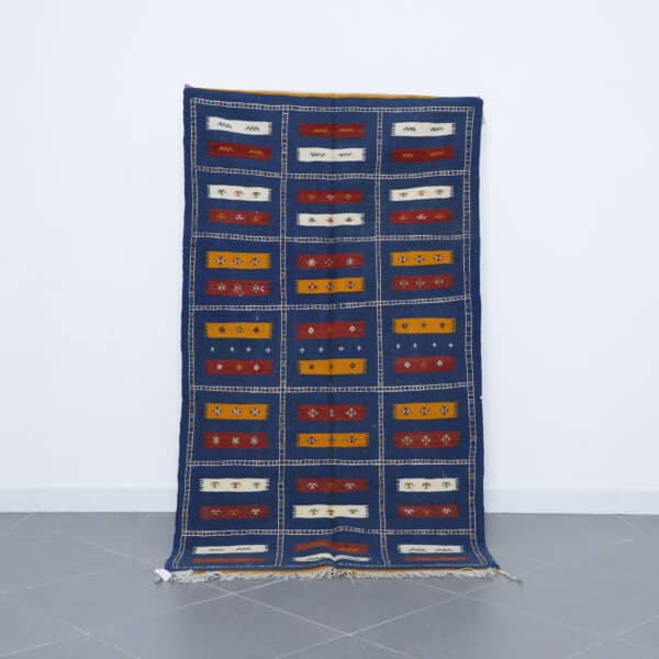 Akhnif Kilim 6.7x3.8 Ft handmade in Morocco with Amazigh tribal motifs