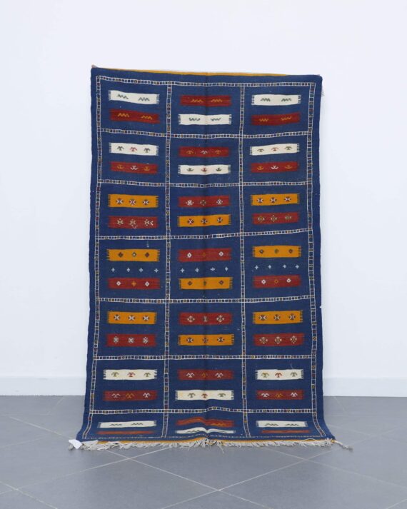 Akhnif Kilim 6.7x3.8 Ft handmade in Morocco with Amazigh tribal motifs