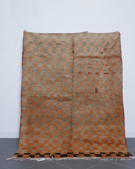 Vintage Rug 7.1x5.2 Ft handmade in Morocco with Amazigh tribal patterns